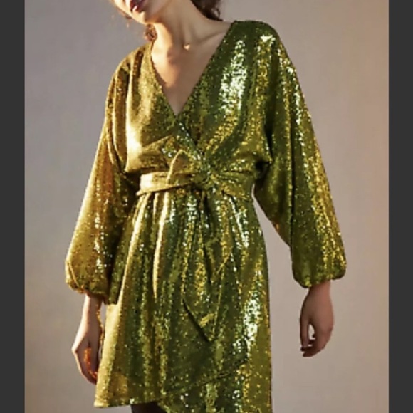 Anthropologie Lisabette Chartreuse Sequin Dress - Picture 3 of 4